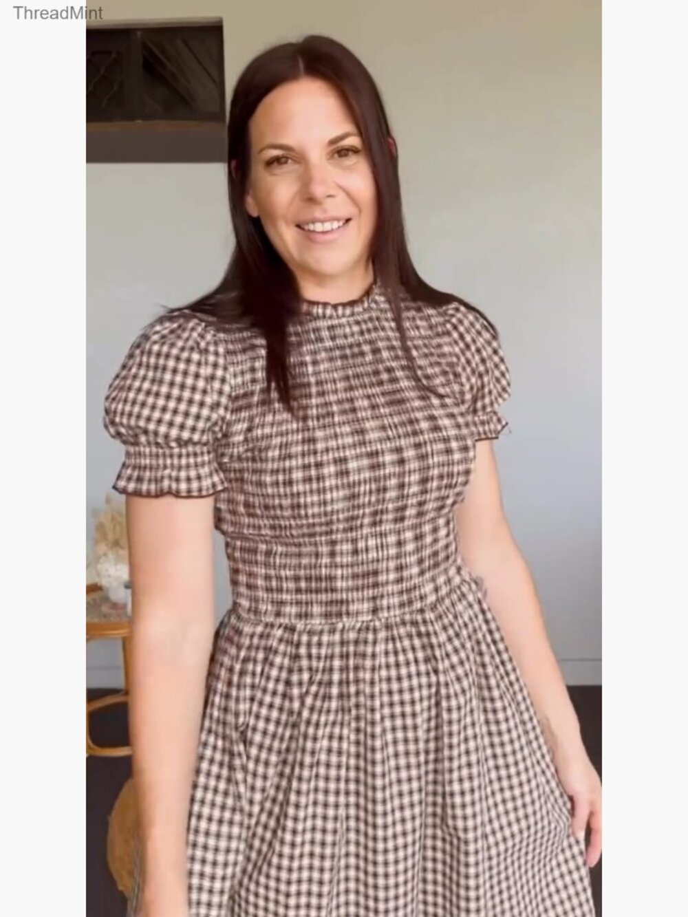 Smocked Puff Sleeve Midi Dress, Flowy A-Line Boho Sundress - Picture 7 of 7